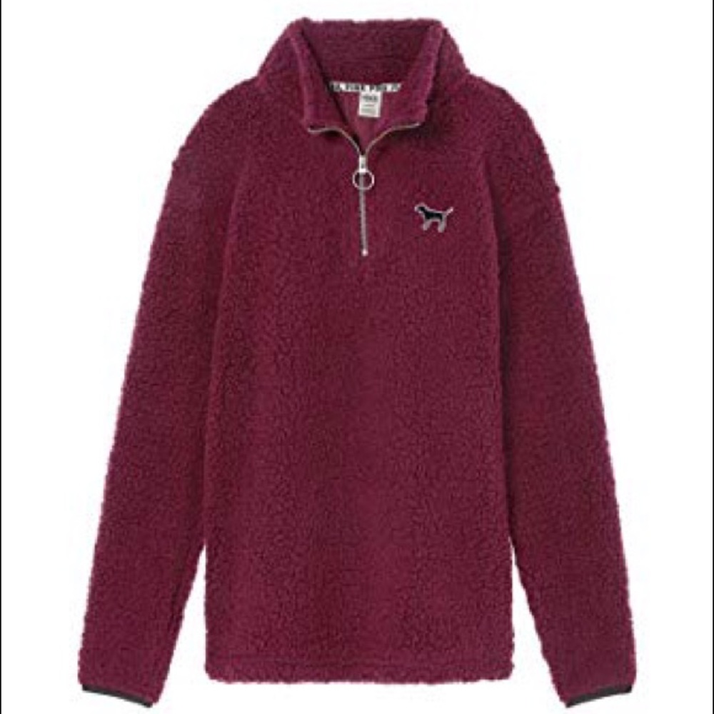Vs pink sherpa quarter zip burgundy